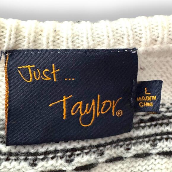 Just Taylor Women’s Sweater Dress White Black Striped Knit Lace Trim Size Large - Picture 8 of 10